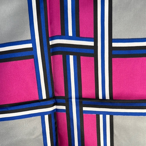 Gray Plaid Scarf with Pink and Blue Accents - Picture 5 of 5